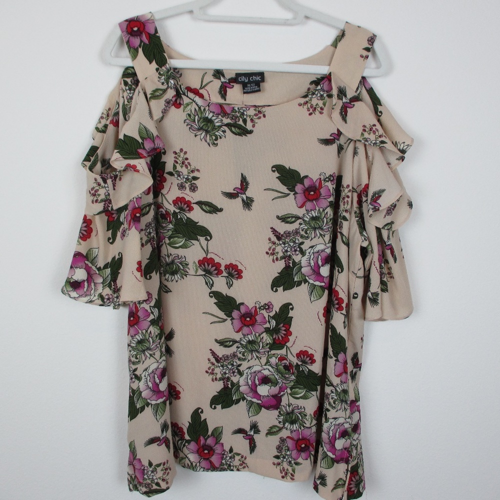 *NWT* Floral Blouse w/ Ruffle Open-sleeves, 22